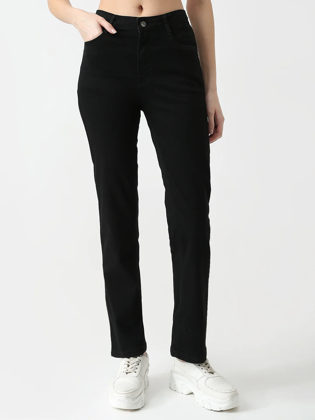 Women Black High-Rise Slim Straight Jeans - Image 2