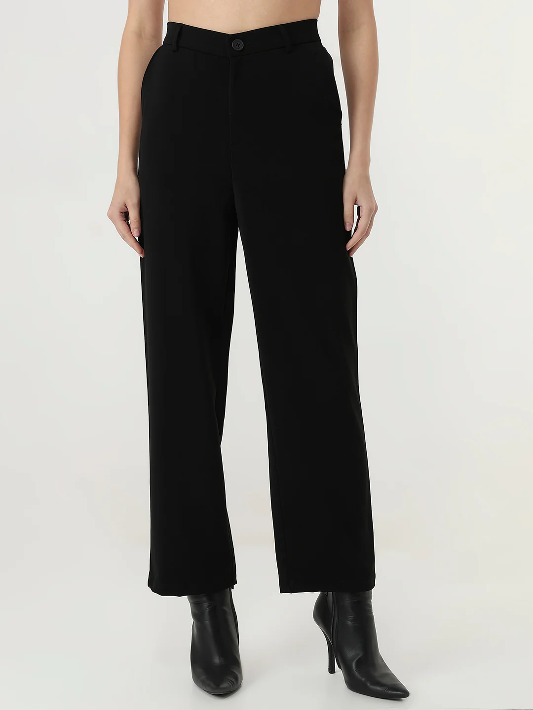 Women Black High-Rise Straight Fit Korean Pants - Image 2