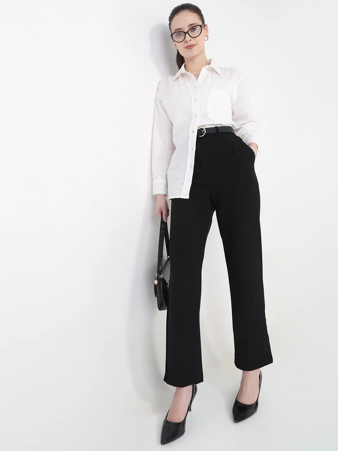 Women Black High-Rise Straight Fit Pants