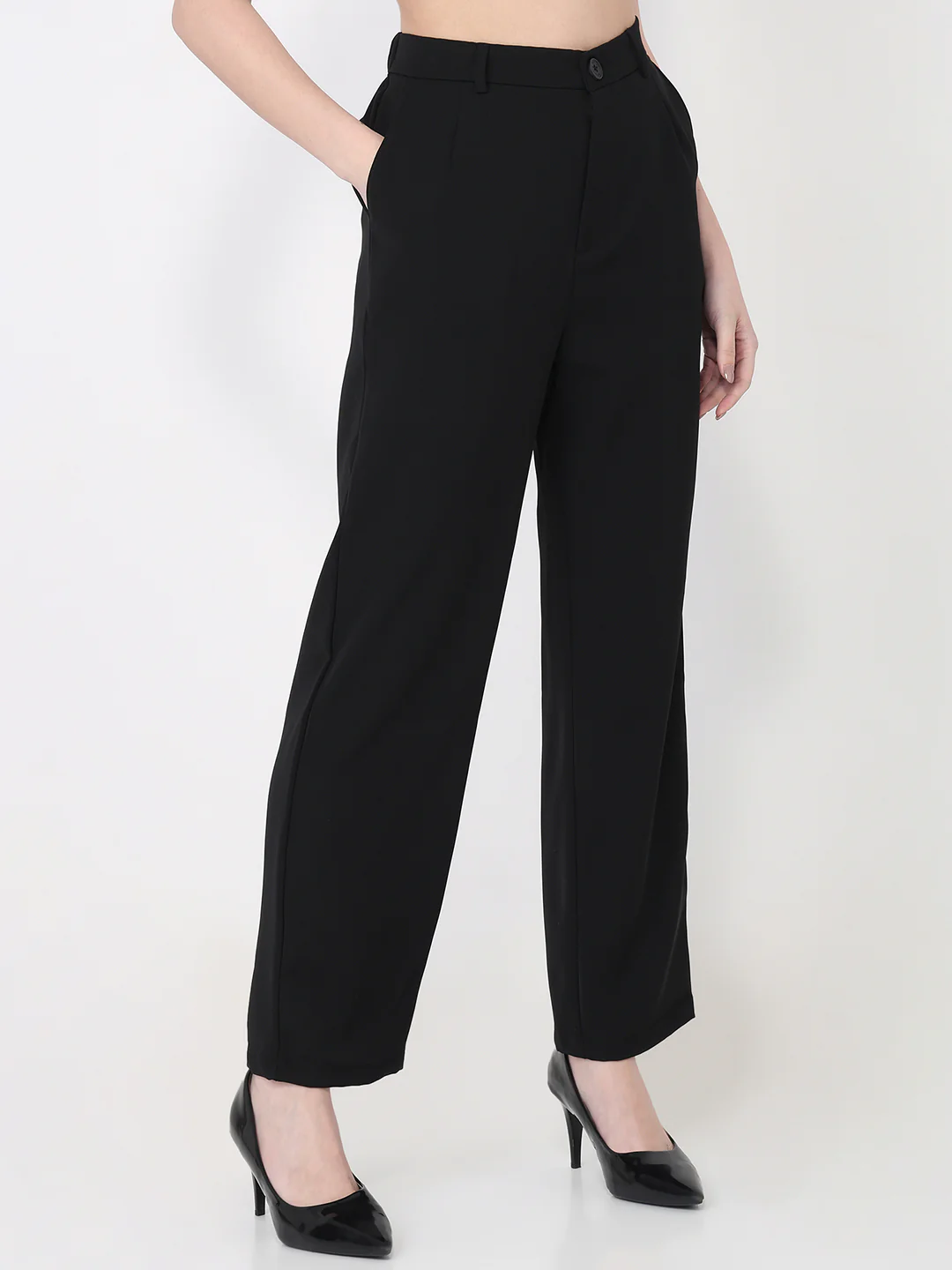 Women Black High-Rise Straight Fit Pants - Image 6
