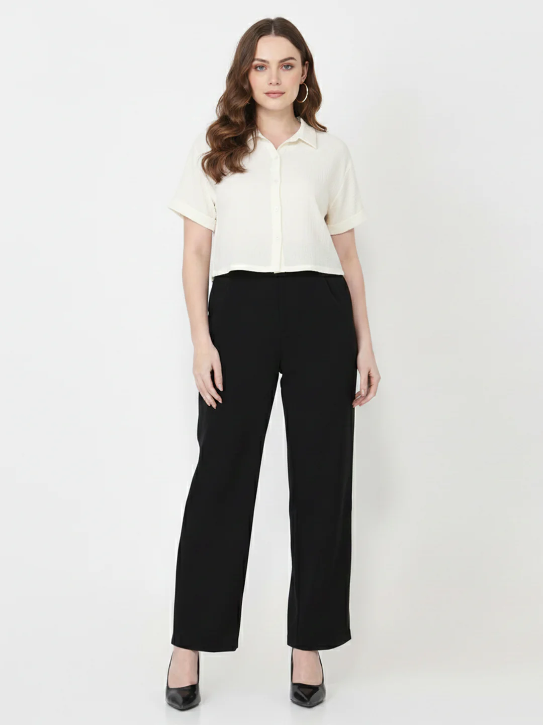Women Black High-Rise Straight Fit Korean Pants