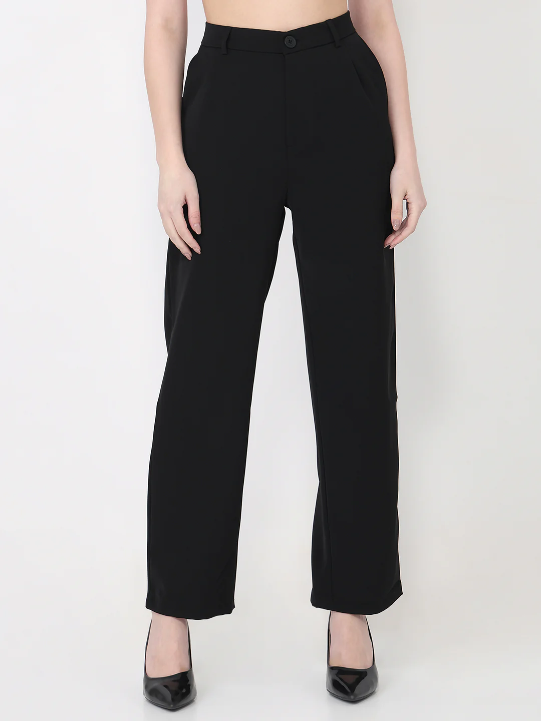 Women Black High-Rise Straight Fit Korean Pants - Image 2
