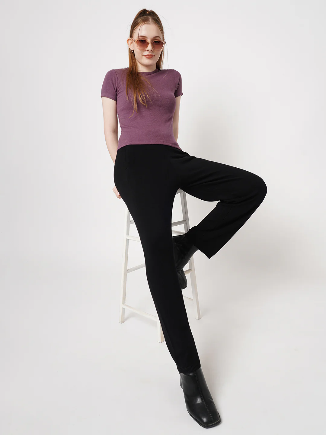 Women Black High-Rise Straight Fit Trousers