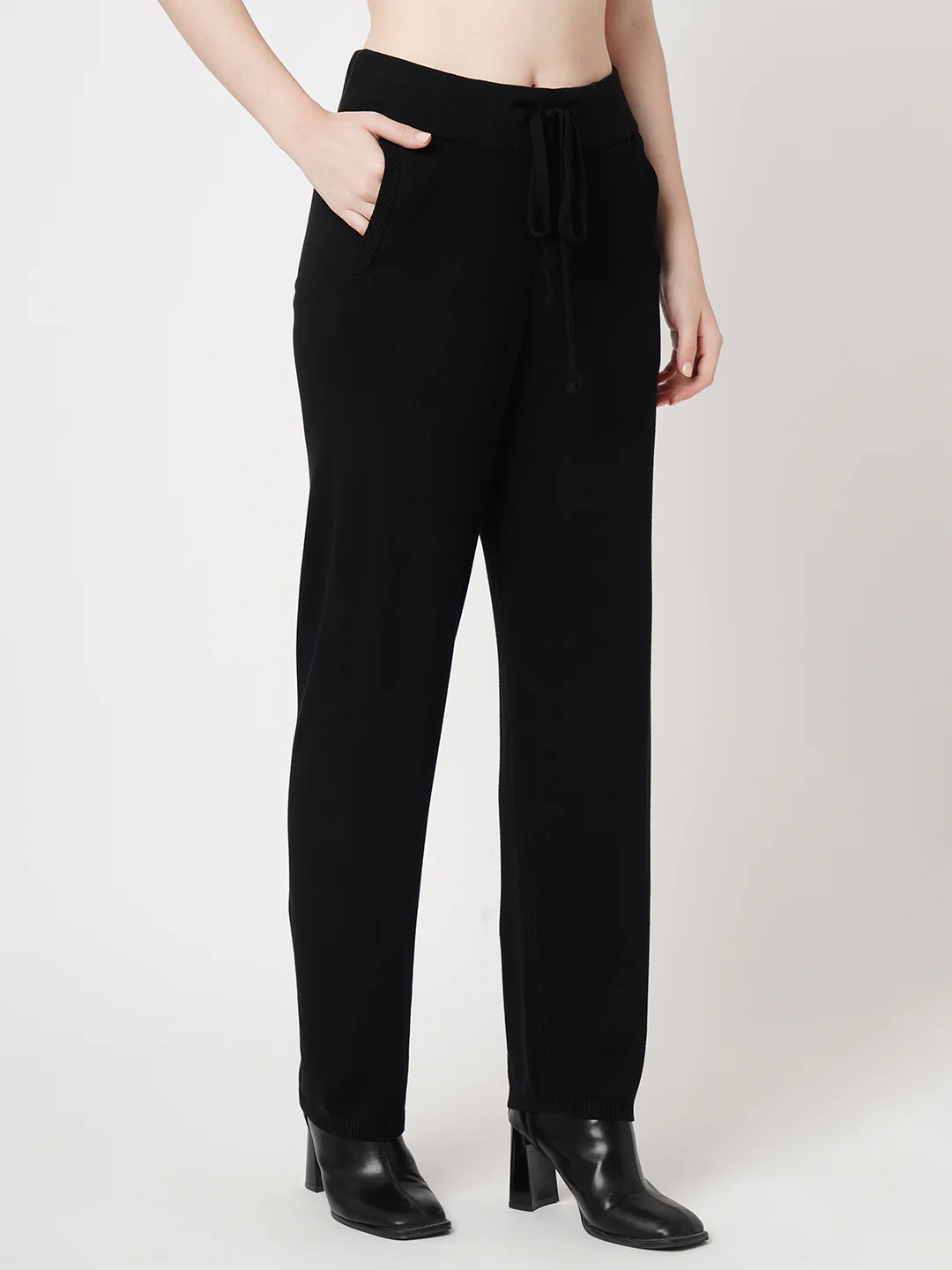Women Black High-Rise Straight Fit Trousers - Image 5