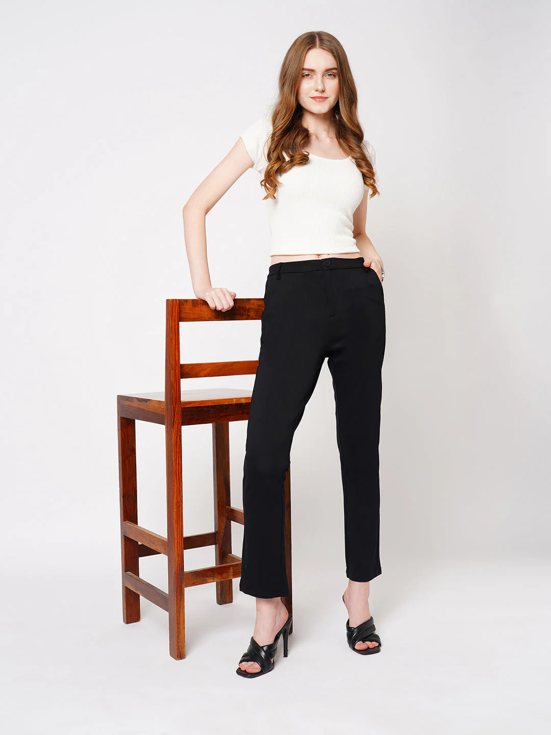 Women Black High-Rise Straight Treggings