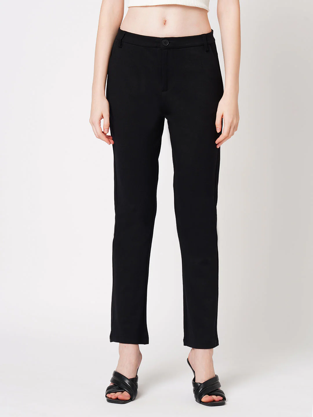 Women Black High-Rise Straight Treggings - Image 2