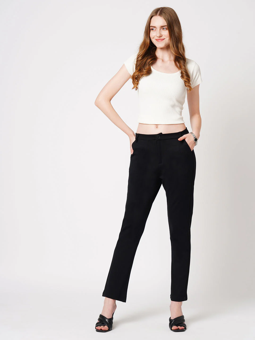 Women Black High-Rise Straight Treggings - Image 3