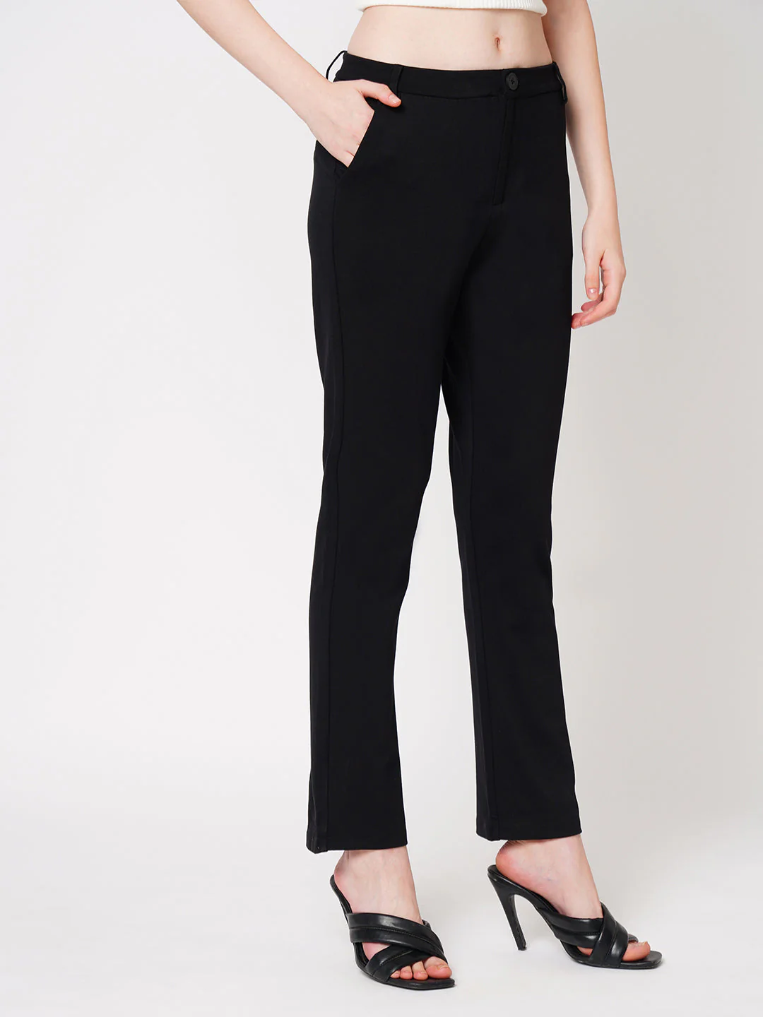 Women Black High-Rise Straight Treggings - Image 5