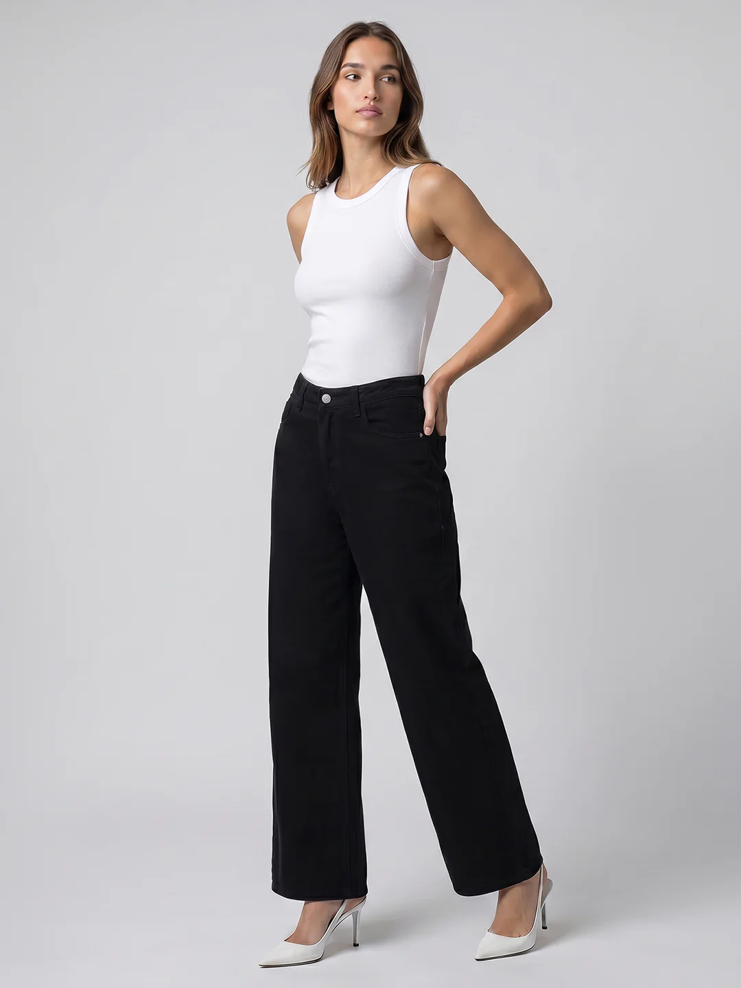 Women Black High-Rise Super Wide Leg Jeans - Image 4
