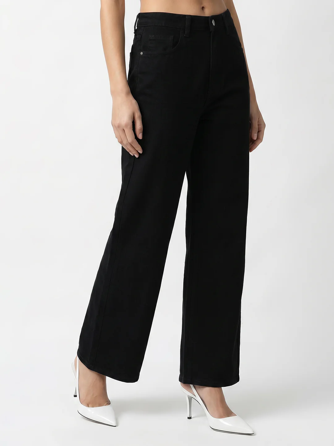 Women Black High-Rise Super Wide Leg Jeans - Image 6