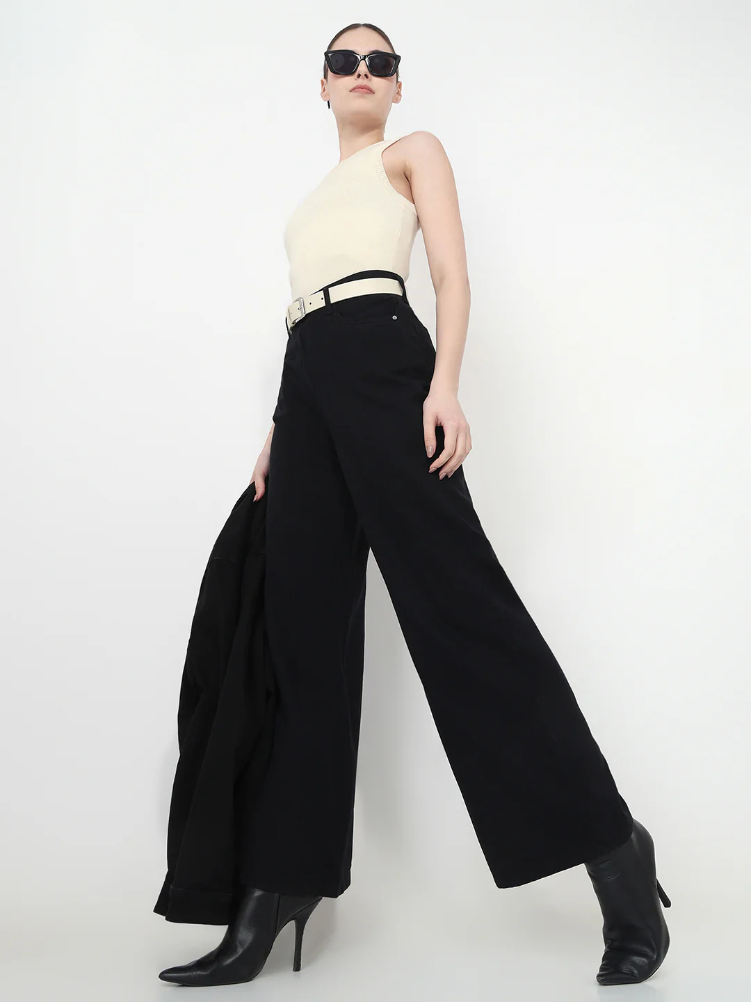 Women Black High-Rise Super Wide Leg Jeans