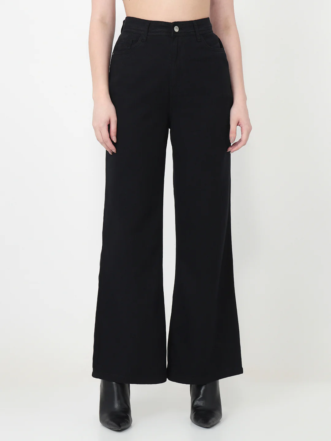 Women Black High-Rise Super Wide Leg Jeans - Image 2