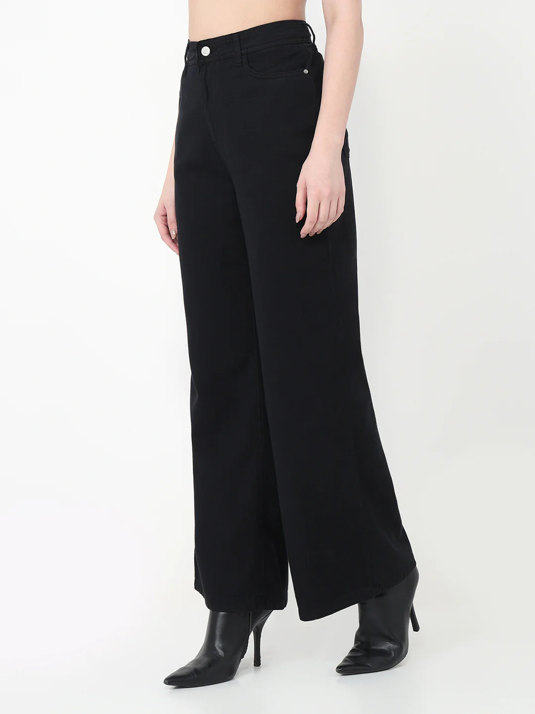 Women Black High-Rise Super Wide Leg Jeans - Image 8