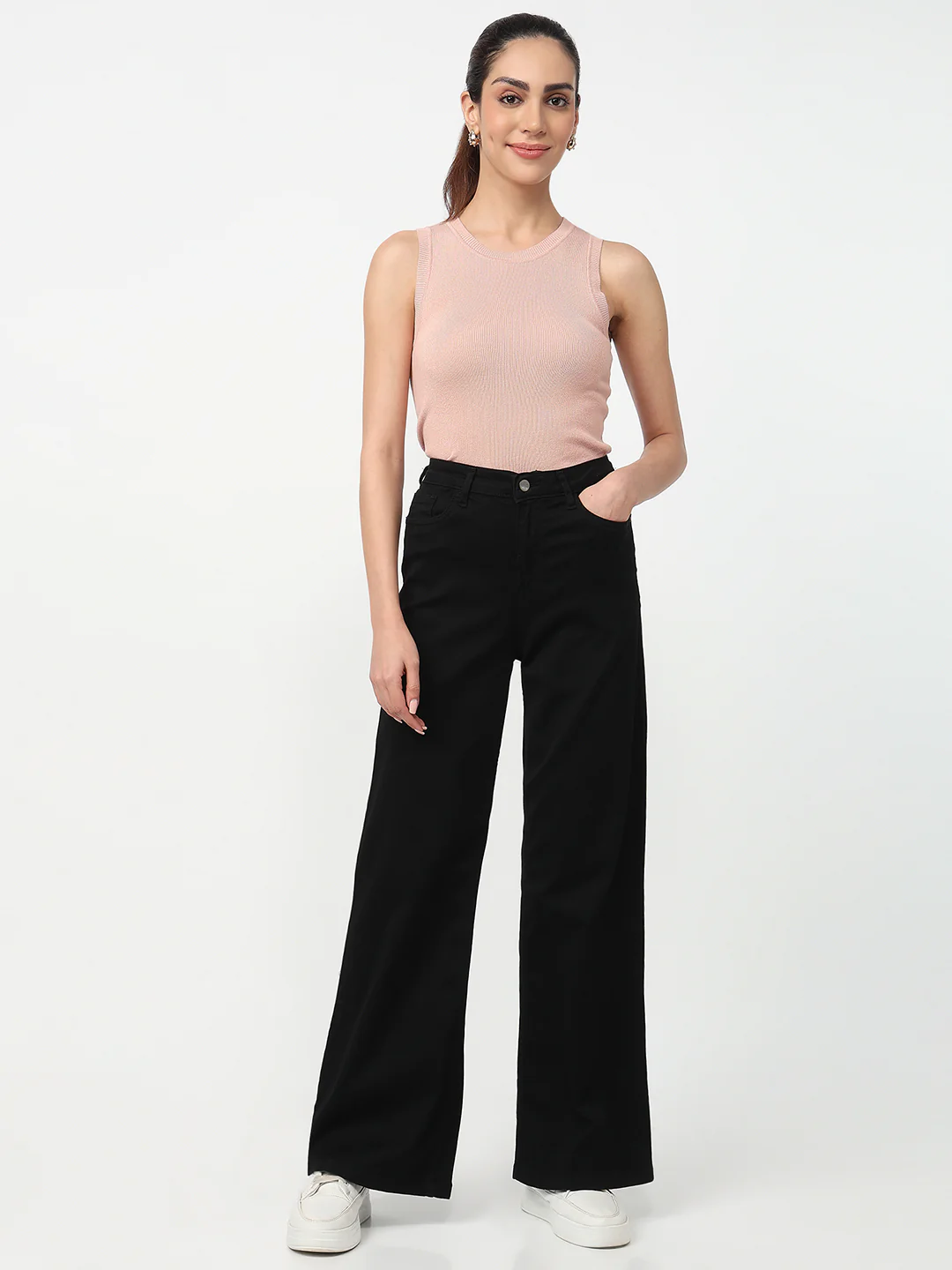 Women Black High-Rise Super Wide Leg Jeans - Image 4