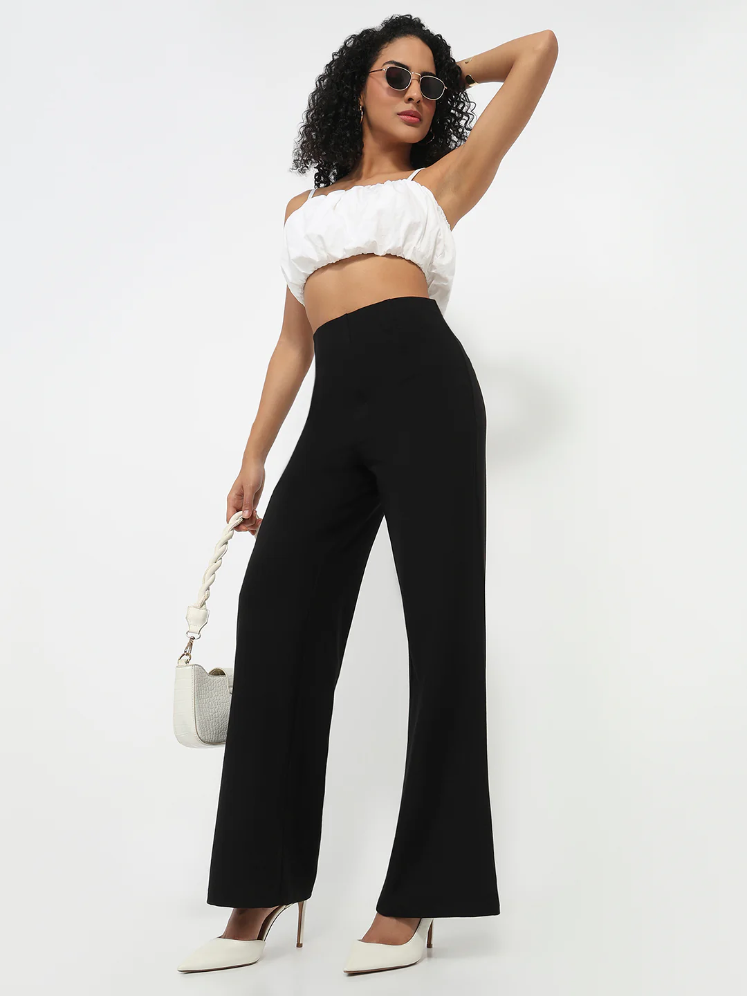 Women Black High-Rise Super Wide Leg Treggings