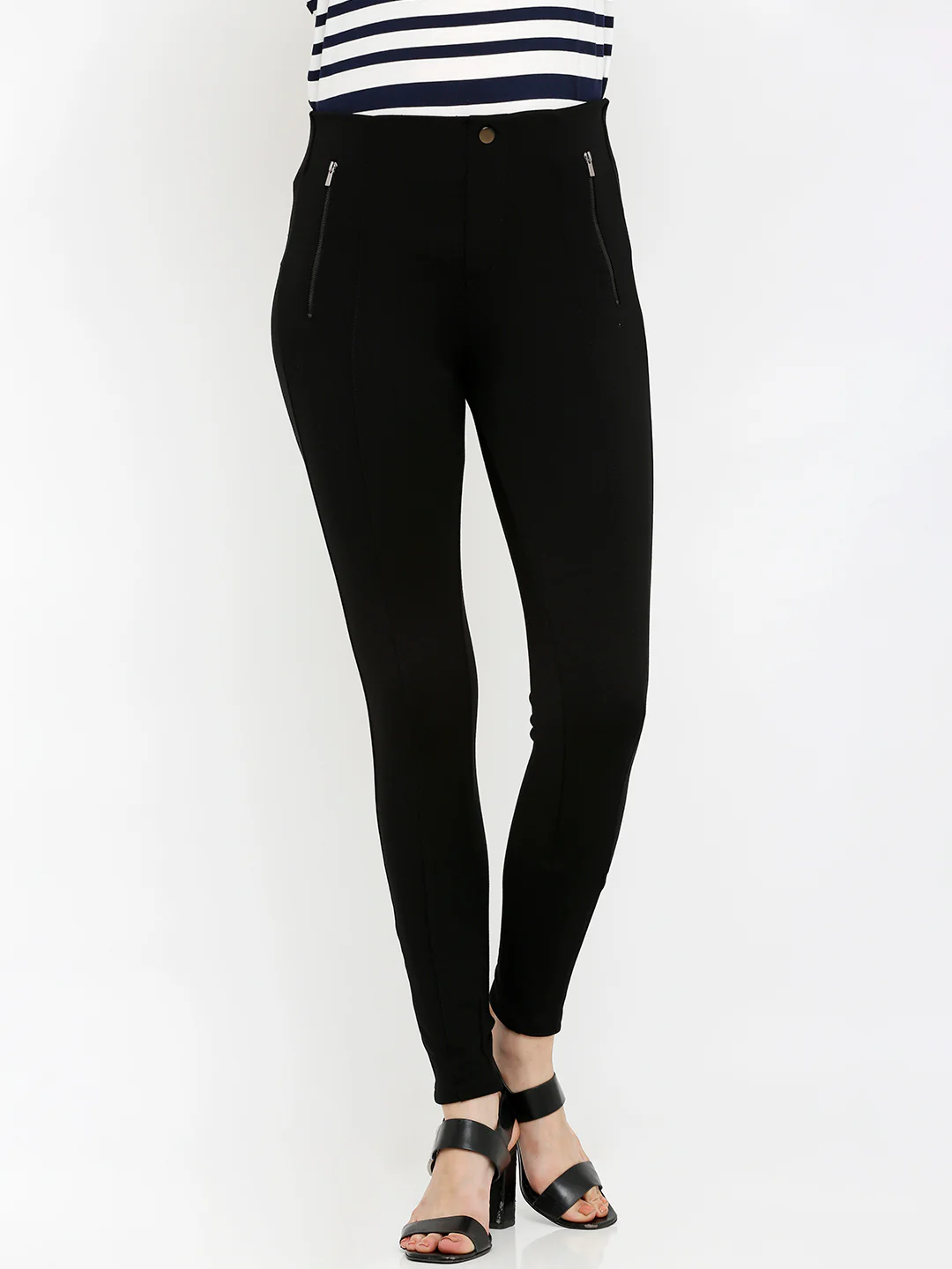 Women Black High-Rise Treggings - Image 2