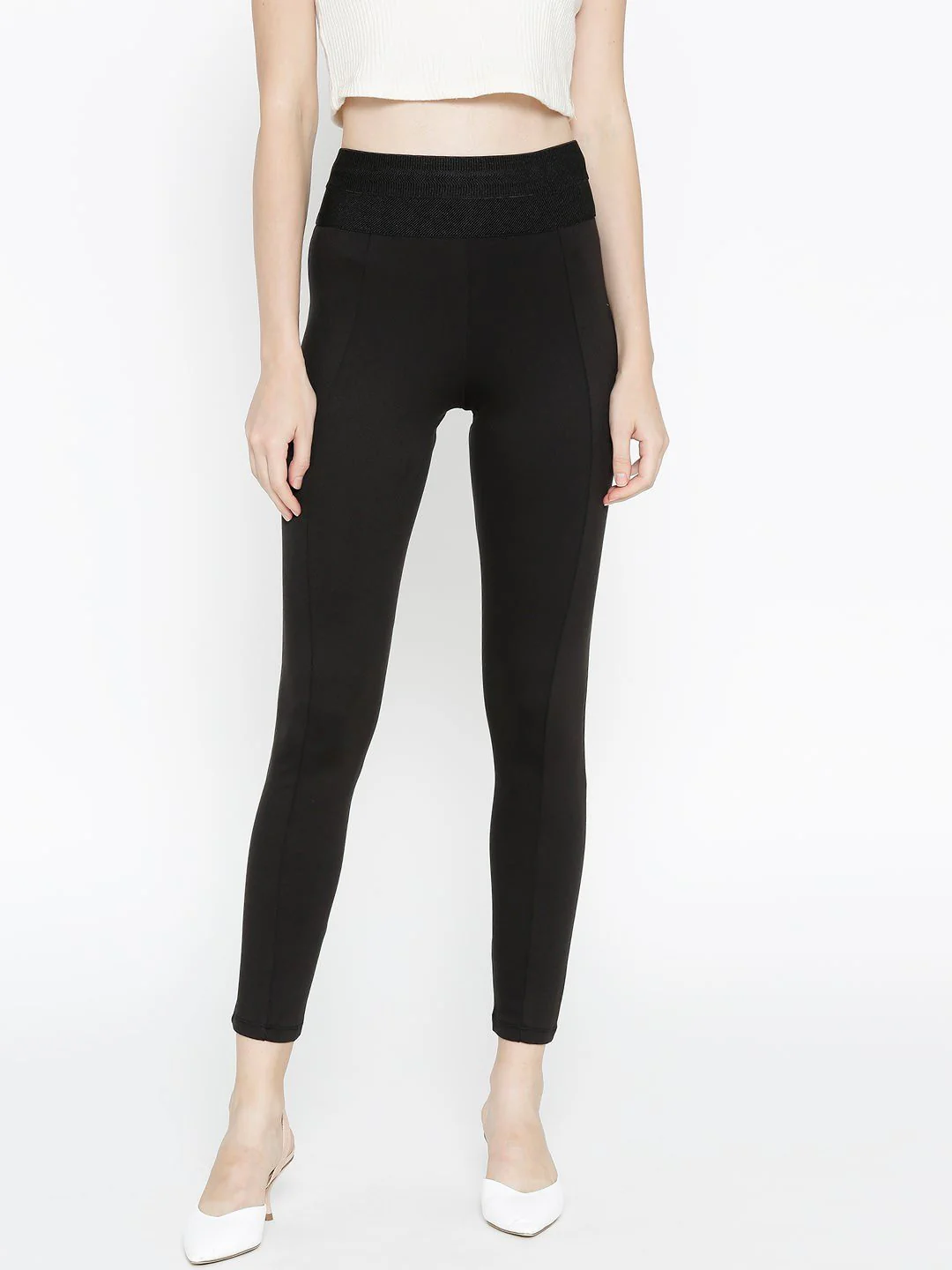 Women Black High-Rise Treggings - Image 2