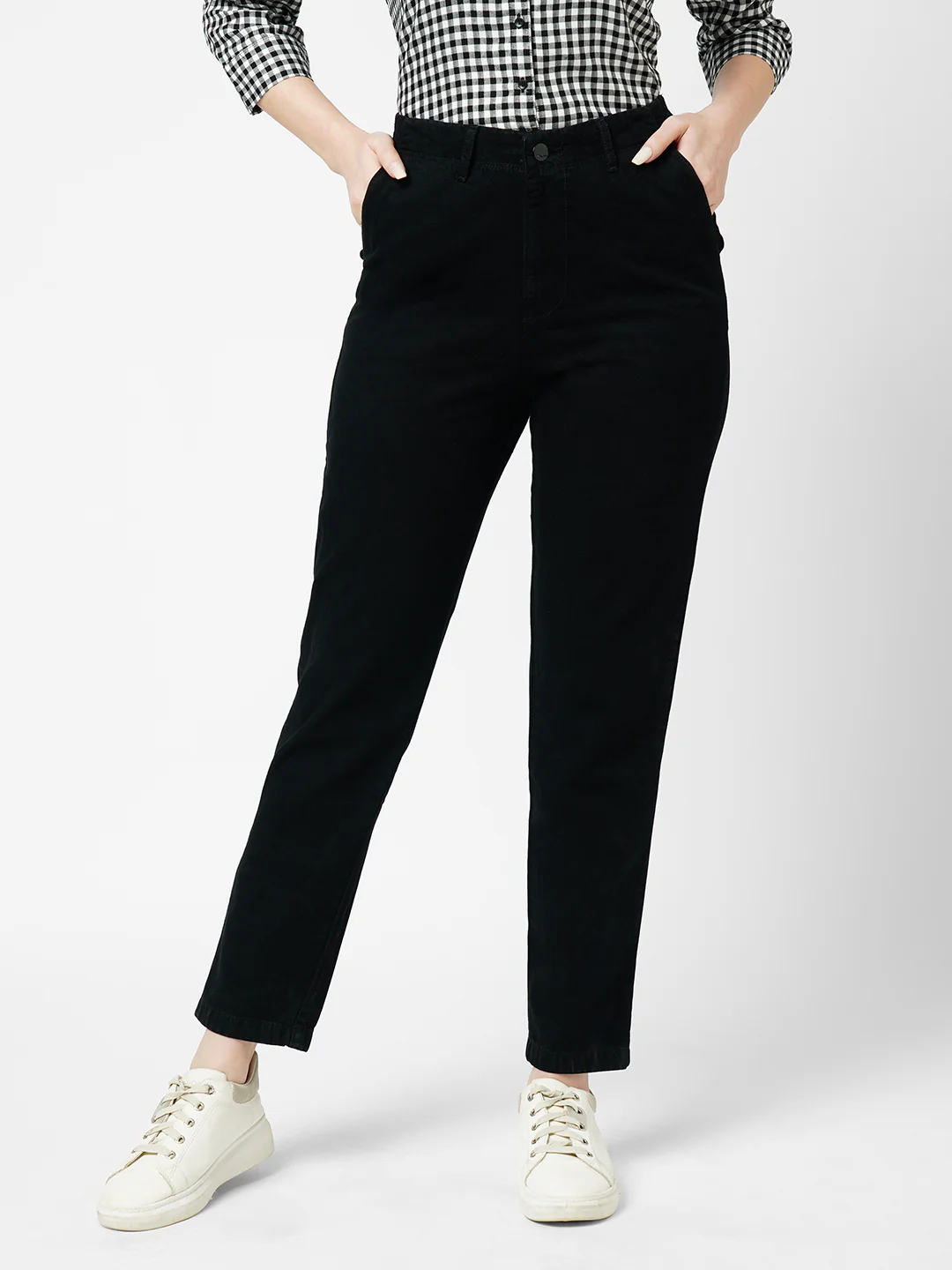 Women Black High-Rise Trousers - Image 2