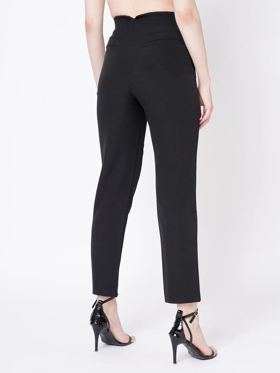 Women Black High-Rise Trousers - Image 3