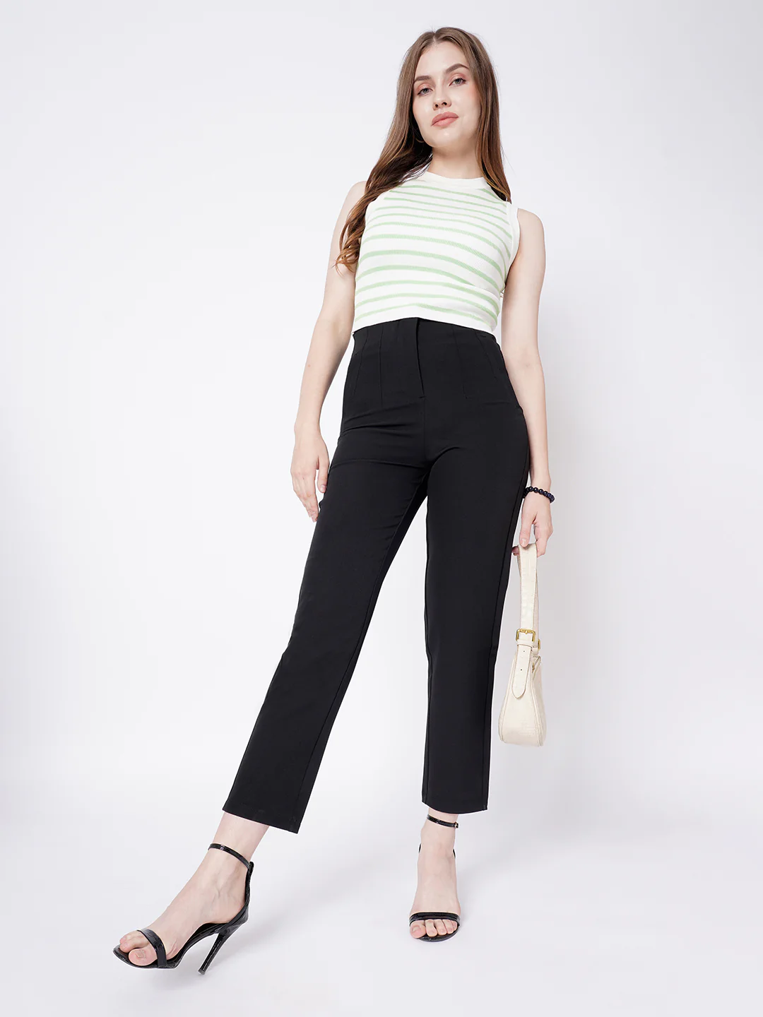Women Black High-Rise Trousers - Image 4