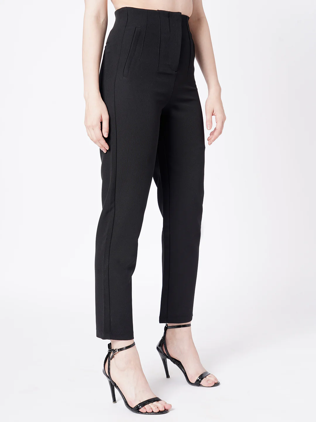 Women Black High-Rise Trousers - Image 5