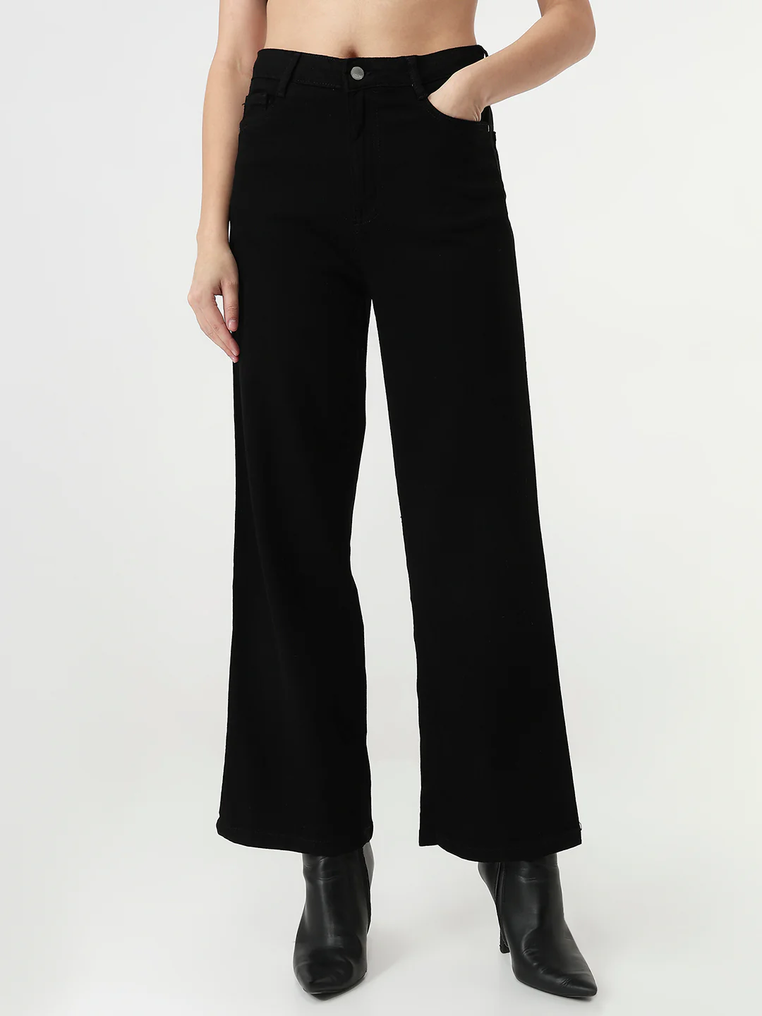 Women Black High-Rise Wide Leg Jeans - Image 2
