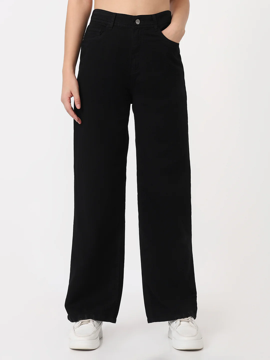 Women Black High-Rise Wide Leg Jeans - Image 2