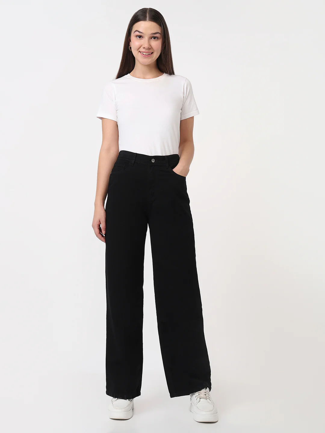 Women Black High-Rise Wide Leg Jeans - Image 4
