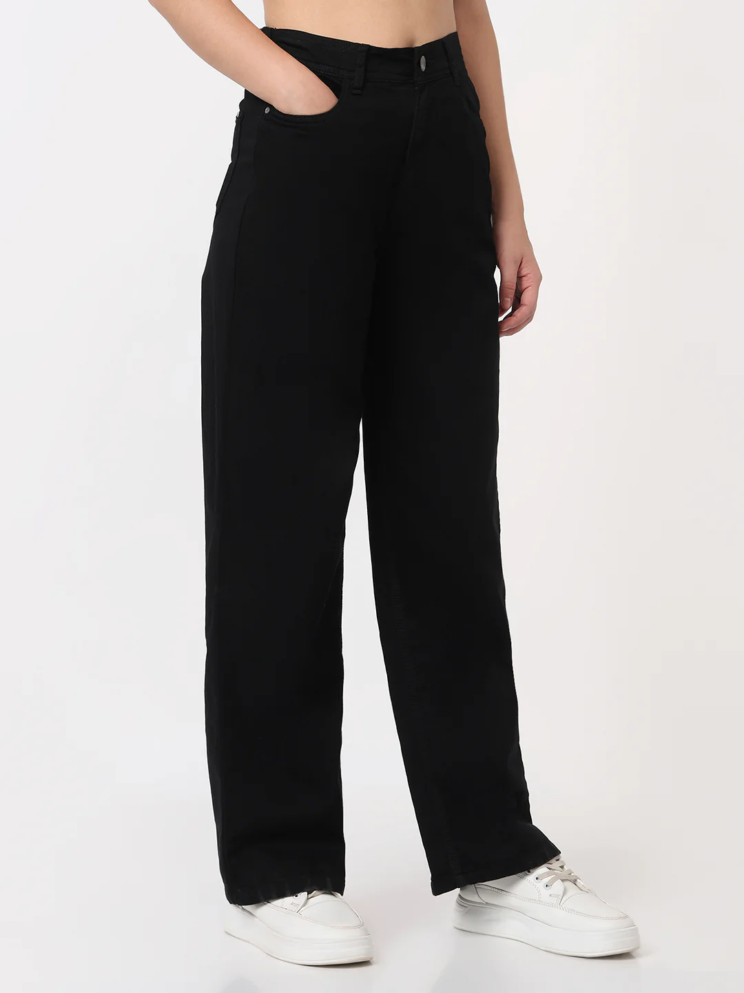 Women Black High-Rise Wide Leg Jeans - Image 6