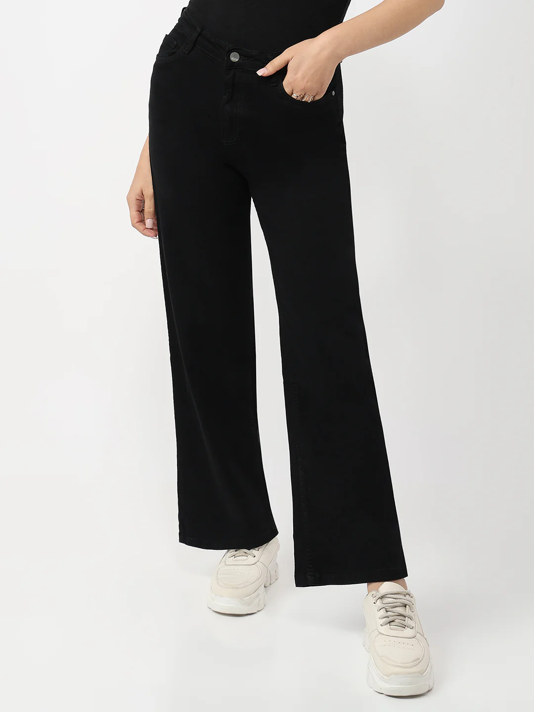 Women Black High-Rise Wide Leg Jeans - Image 2