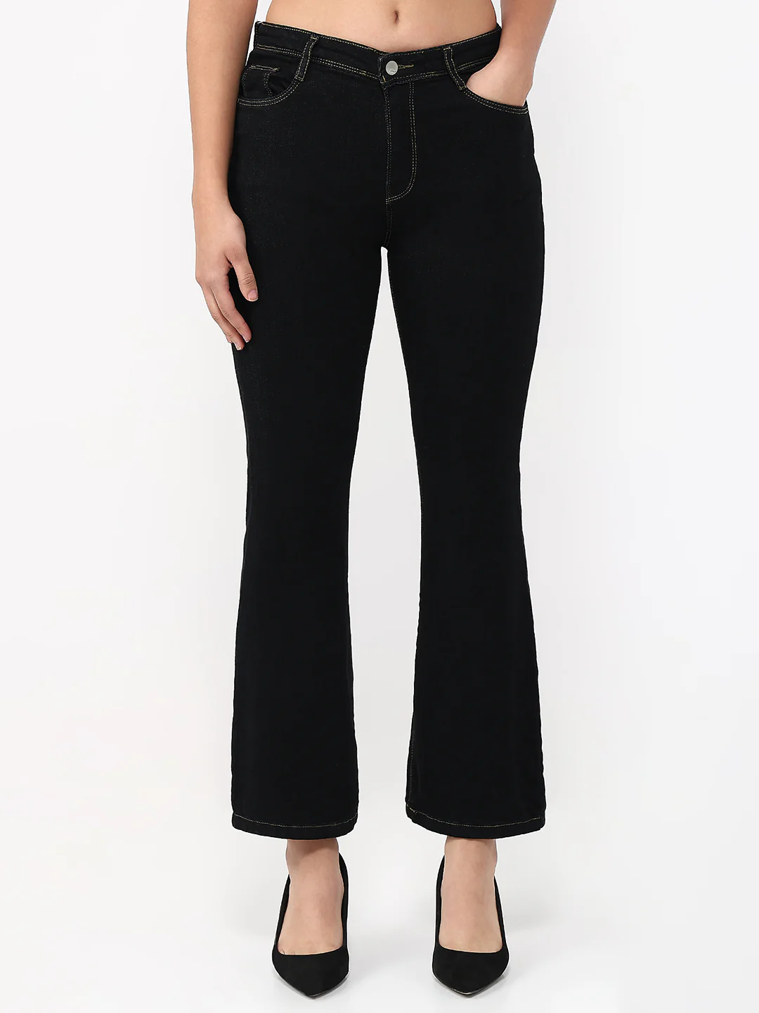 Women Black High-Rise Wide Leg Jeans - Image 2