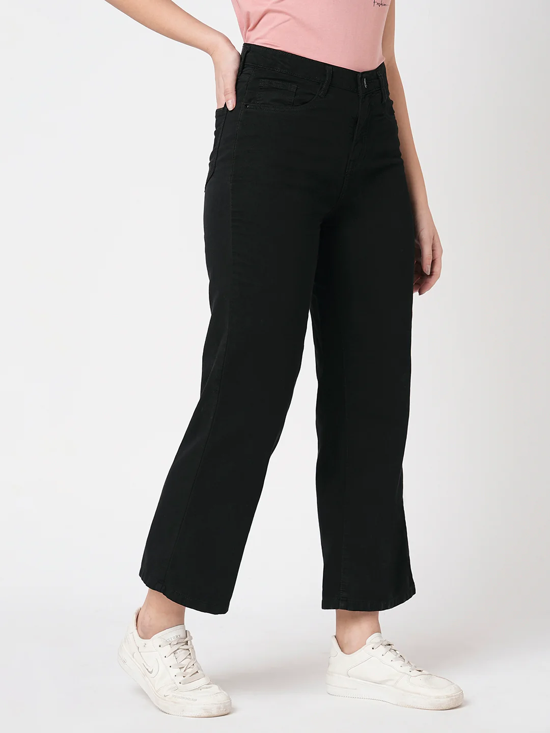 Women Black High-Rise Wide Leg Jeans - Image 6