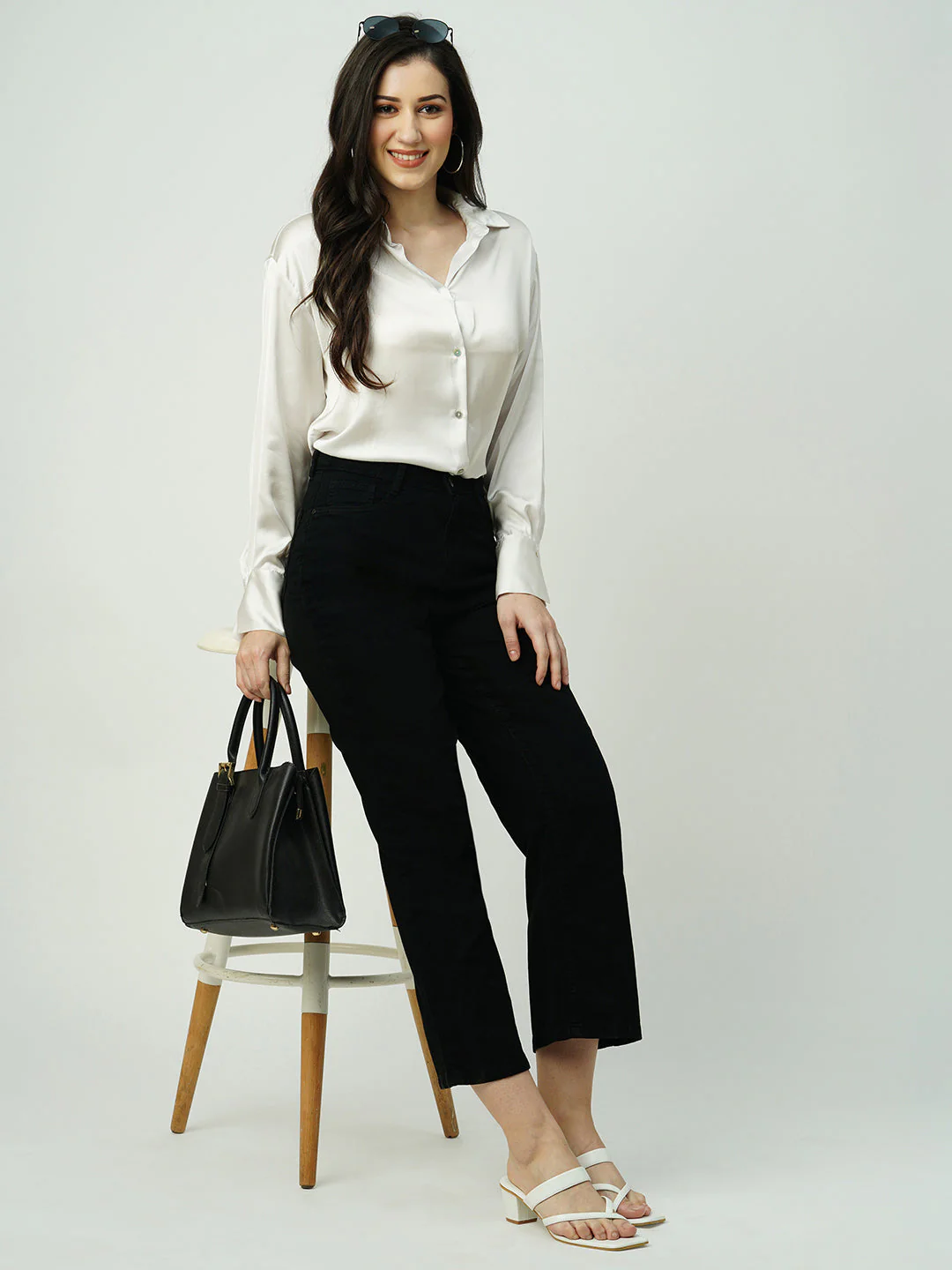 Women Black High-Rise Wide Leg Jeans