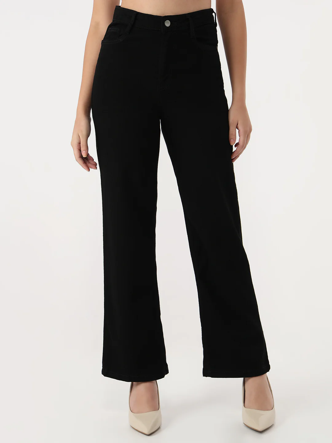 Women Black High-Rise Wide Leg Jeans - Image 2