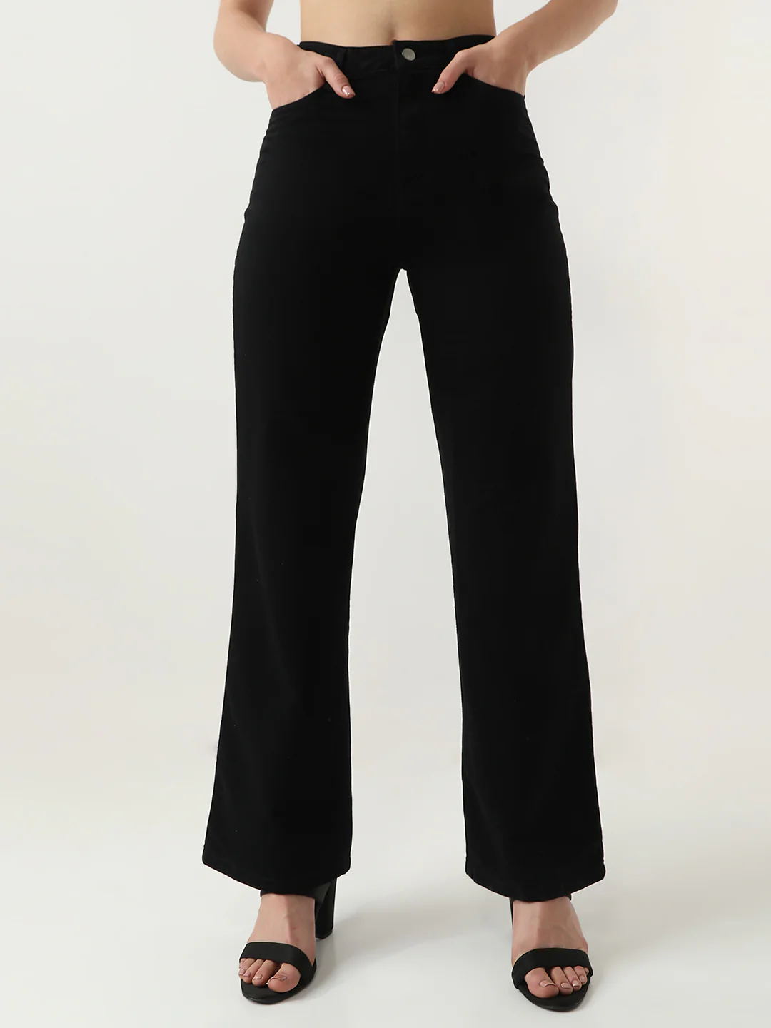 Women Black High-Rise Wide Leg Jeans - Image 2