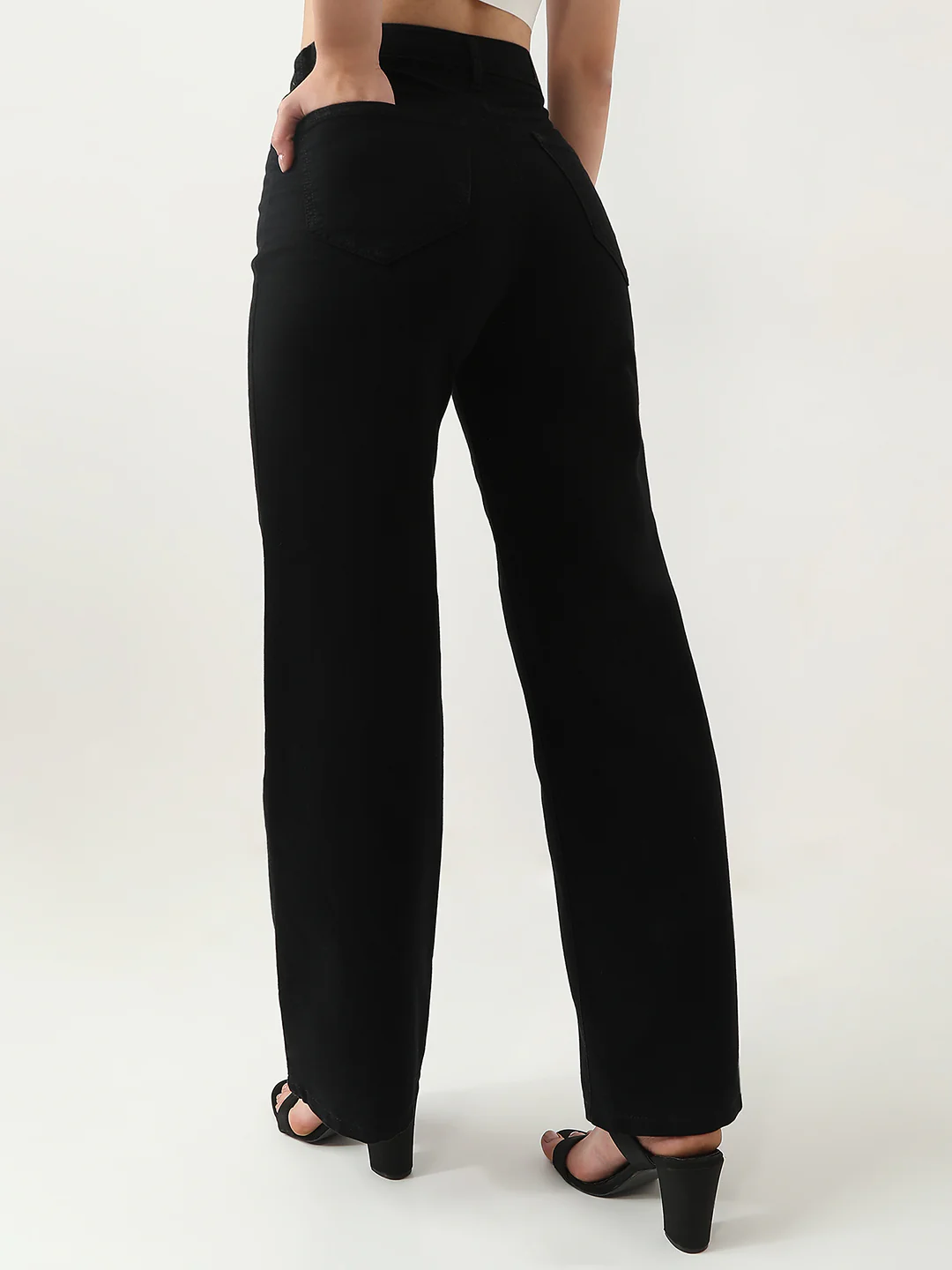 Women Black High-Rise Wide Leg Jeans - Image 3