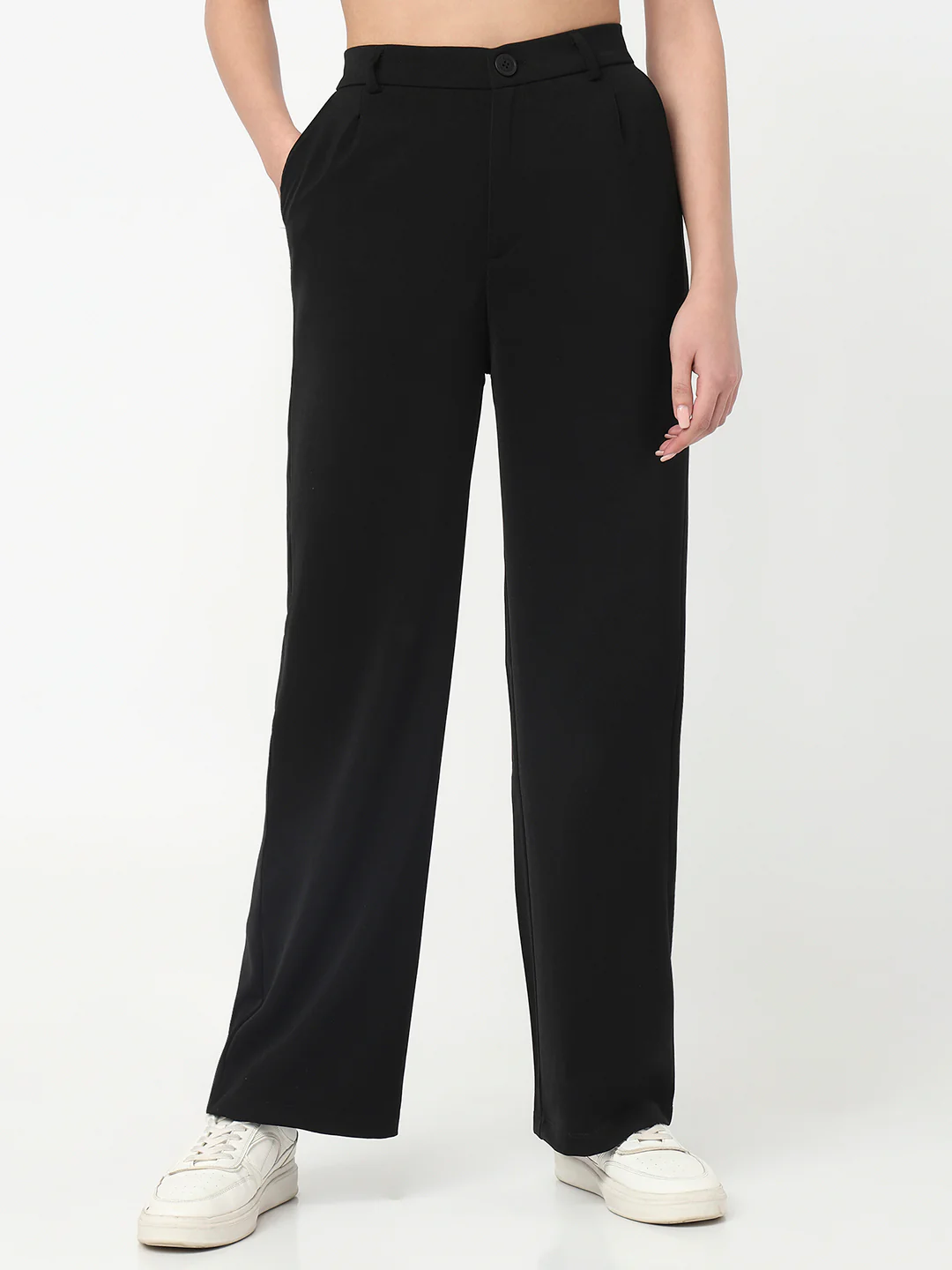 Women Black High-Rise Wide Leg Pants - Image 2