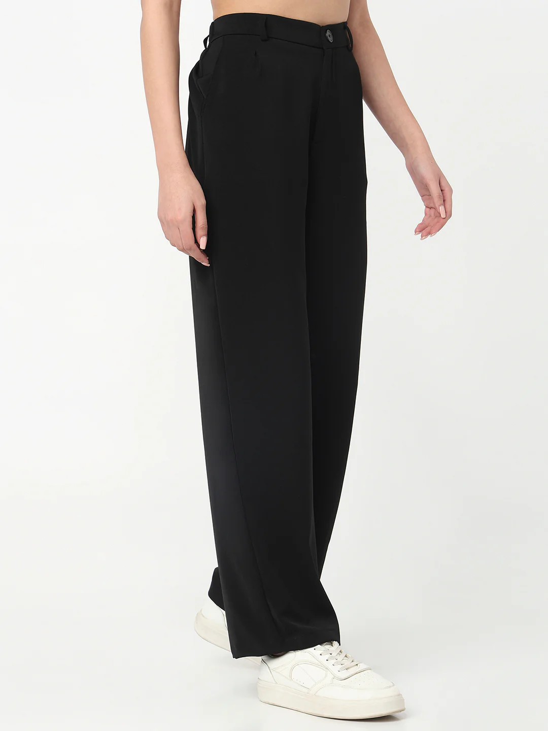 Women Black High-Rise Wide Leg Pants - Image 6