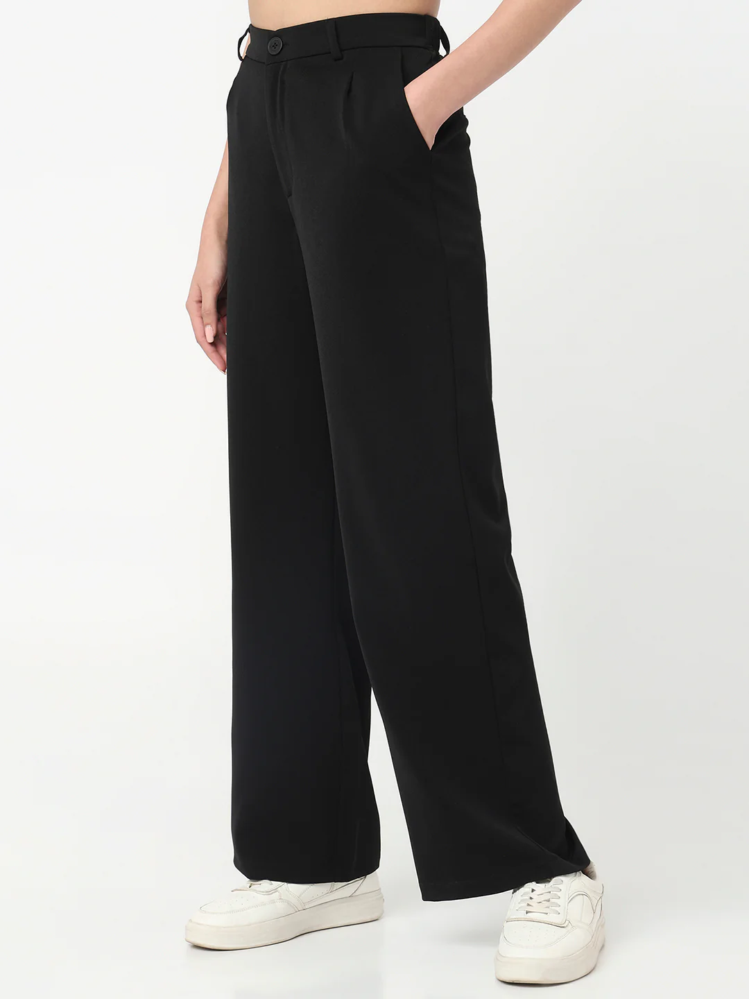 Women Black High-Rise Wide Leg Pants - Image 8