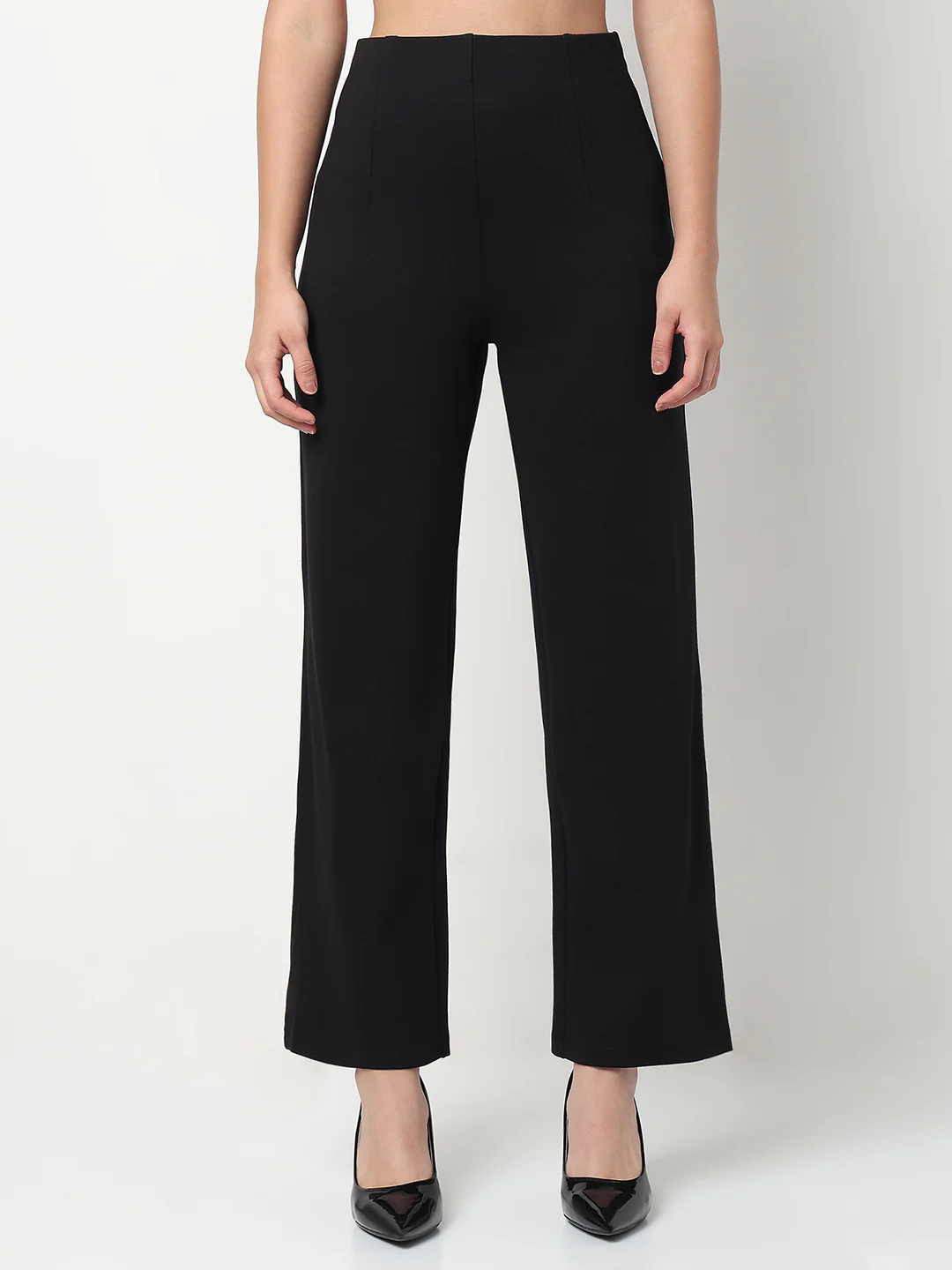 Women Black High-Rise Wide Leg Treggings - Image 2