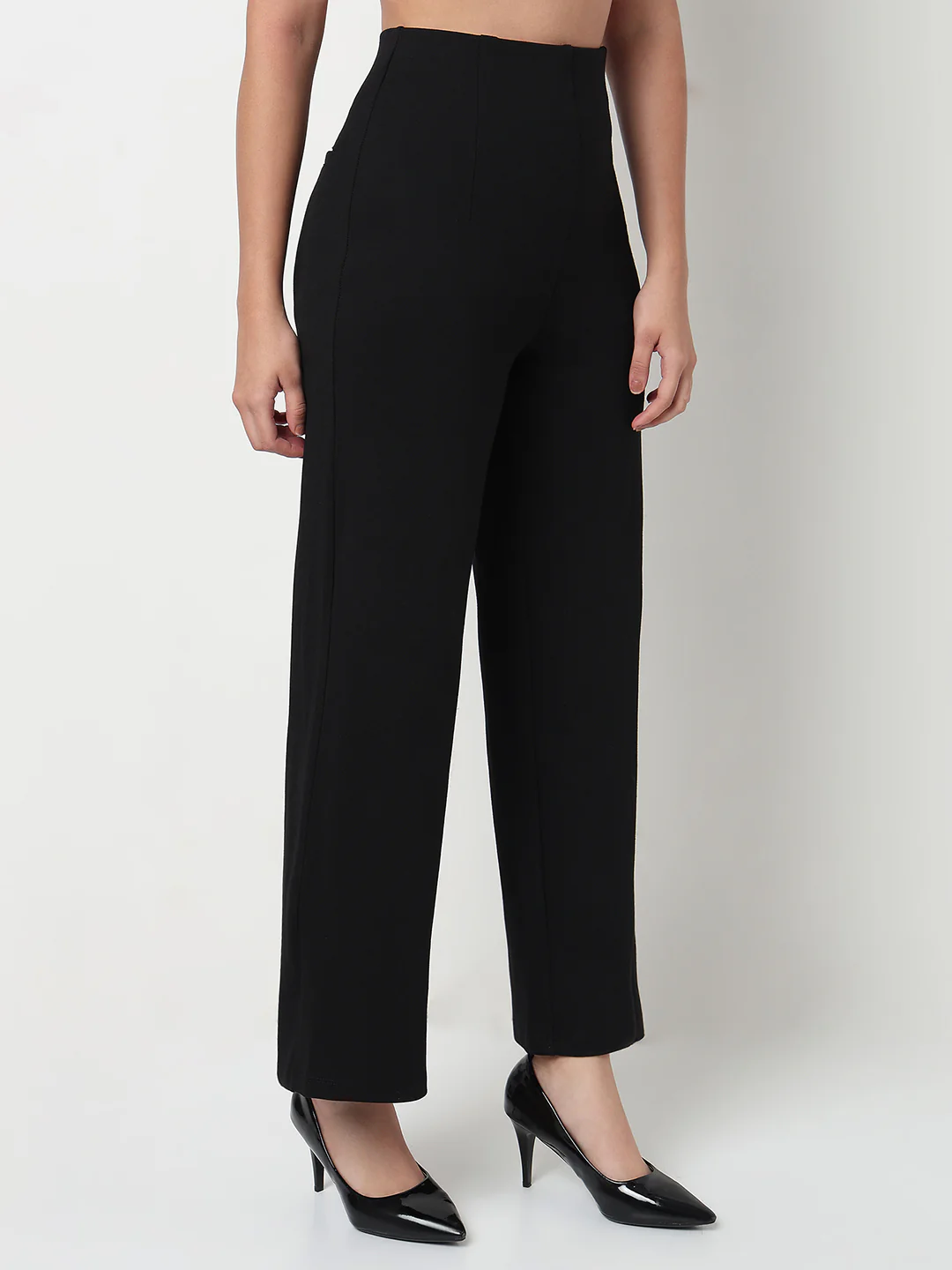 Women Black High-Rise Wide Leg Treggings - Image 5