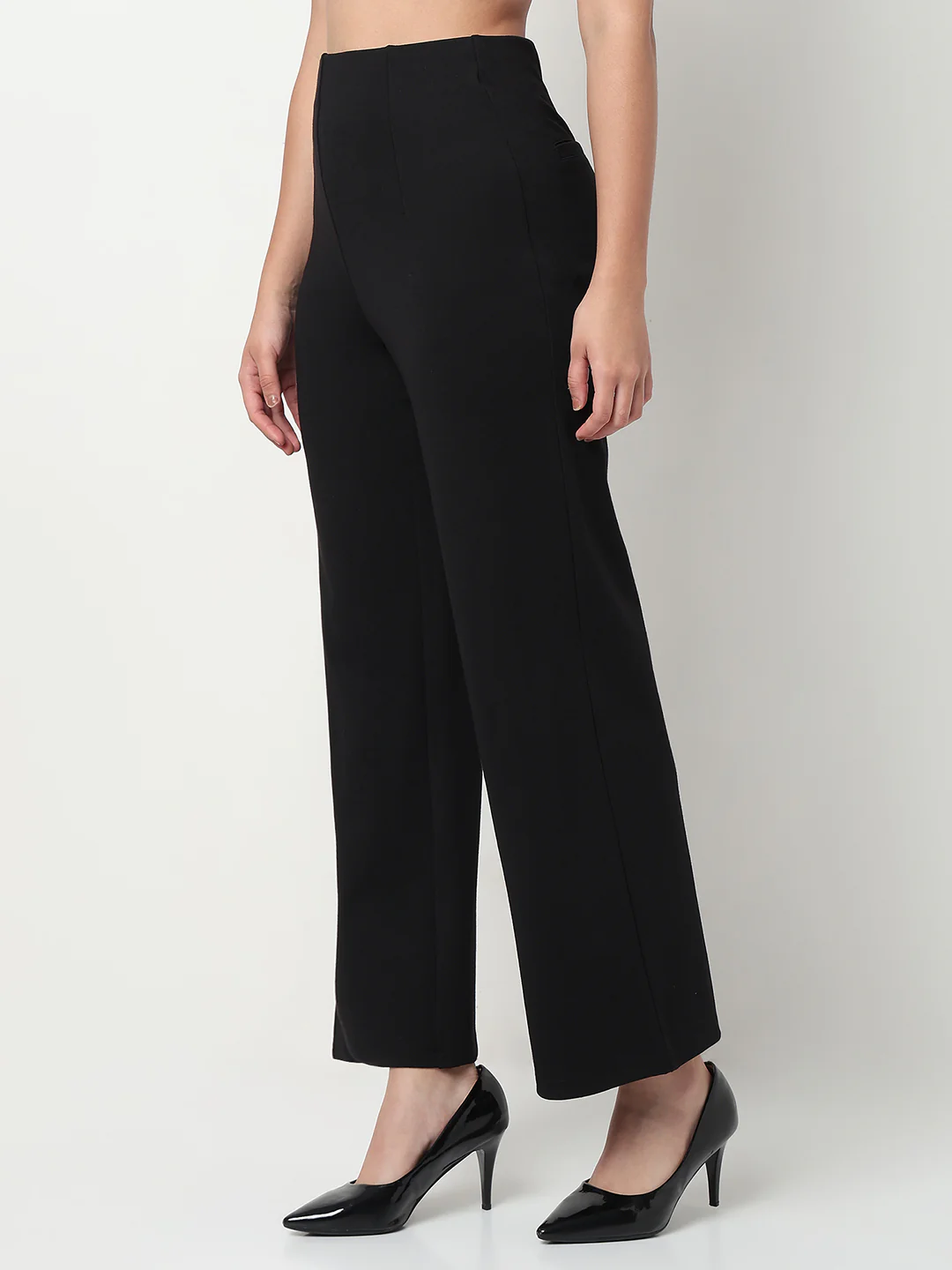 Women Black High-Rise Wide Leg Treggings - Image 7