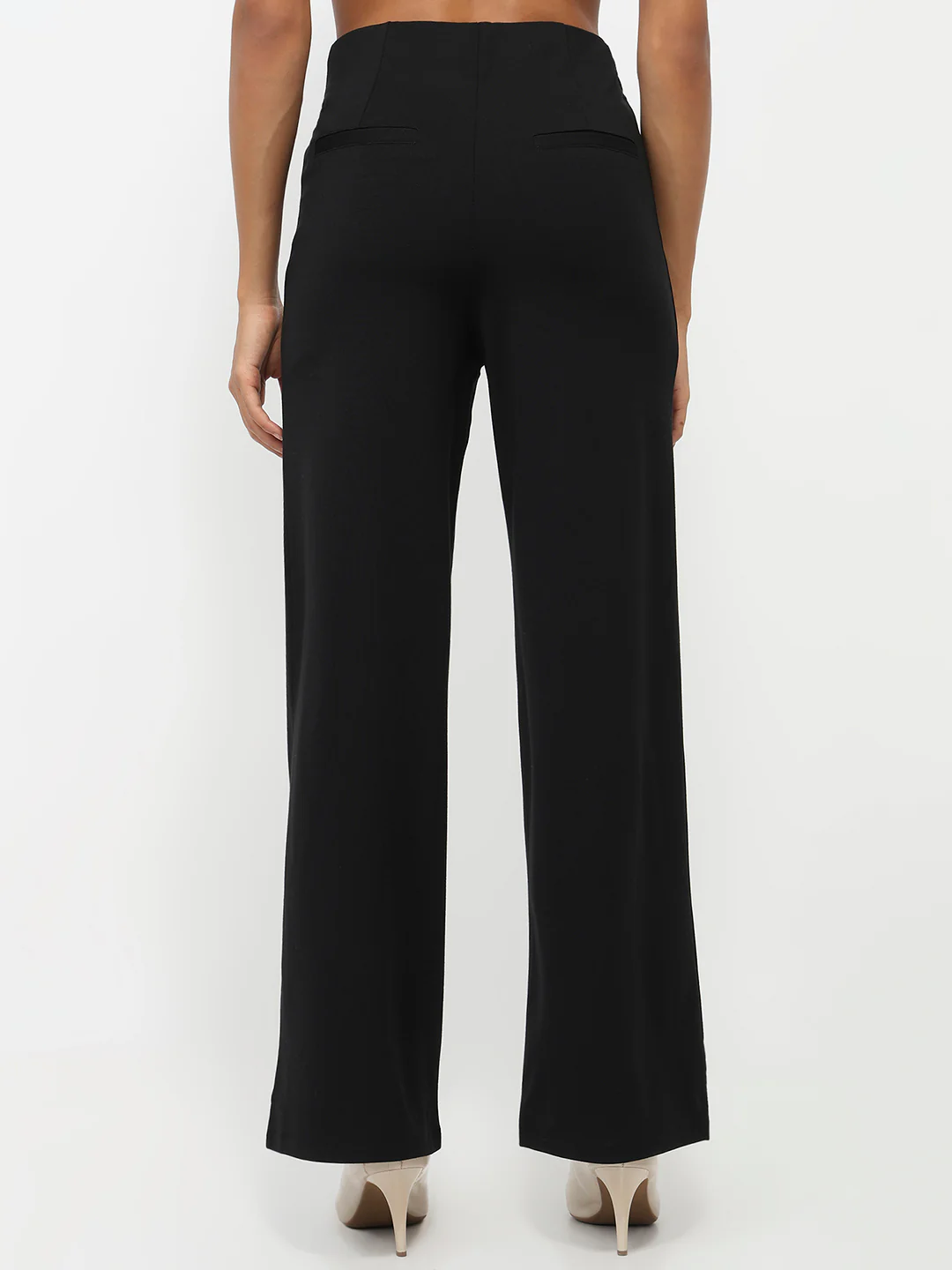 Women Black High-Rise Wide Leg Treggings - Image 3