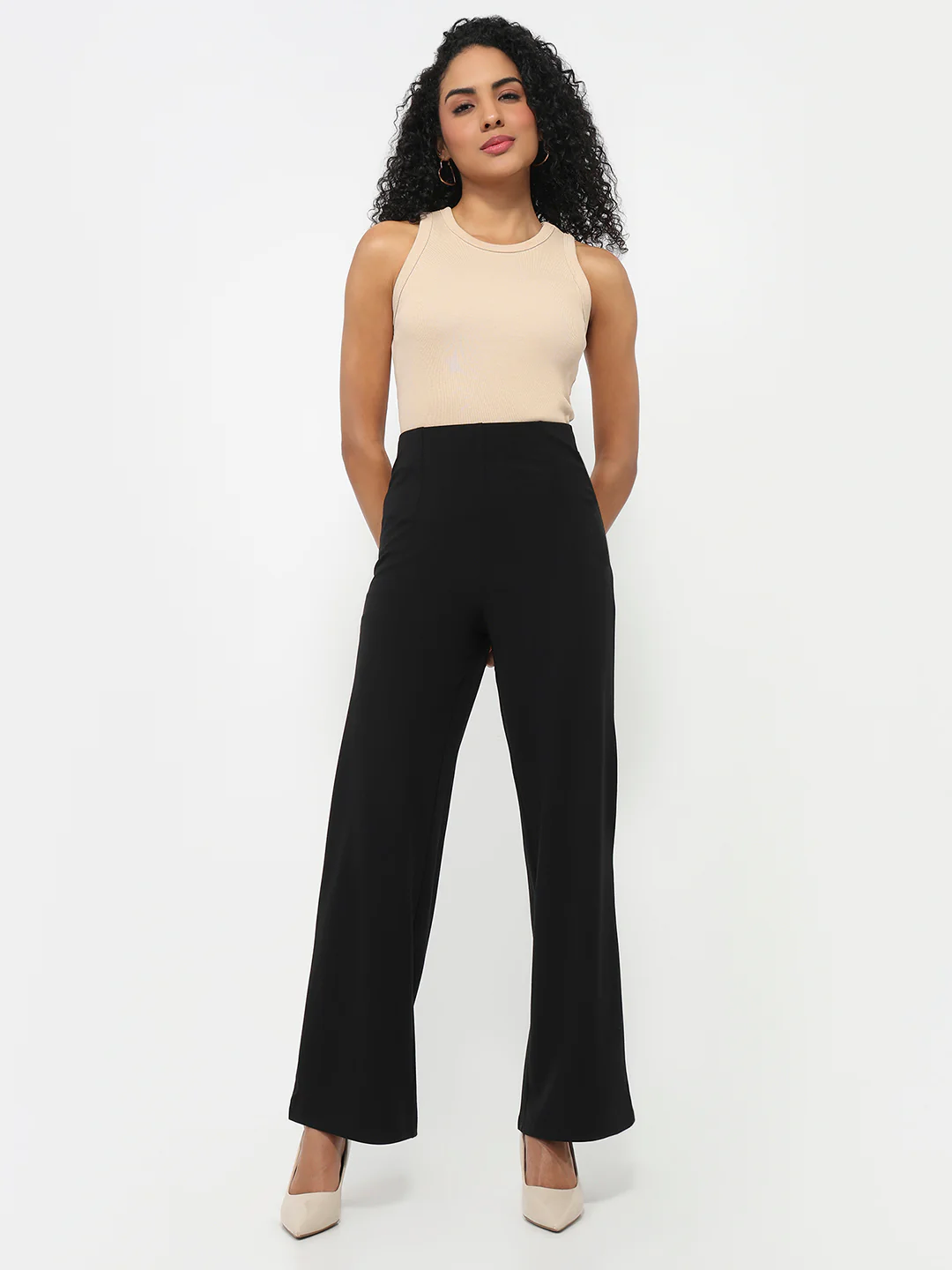 Women Black High-Rise Wide Leg Treggings - Image 4