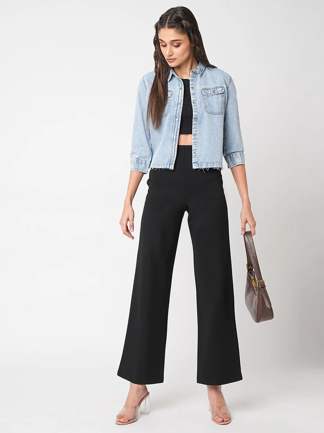 Women Black High-Rise Wide Leg Treggings - Image 2