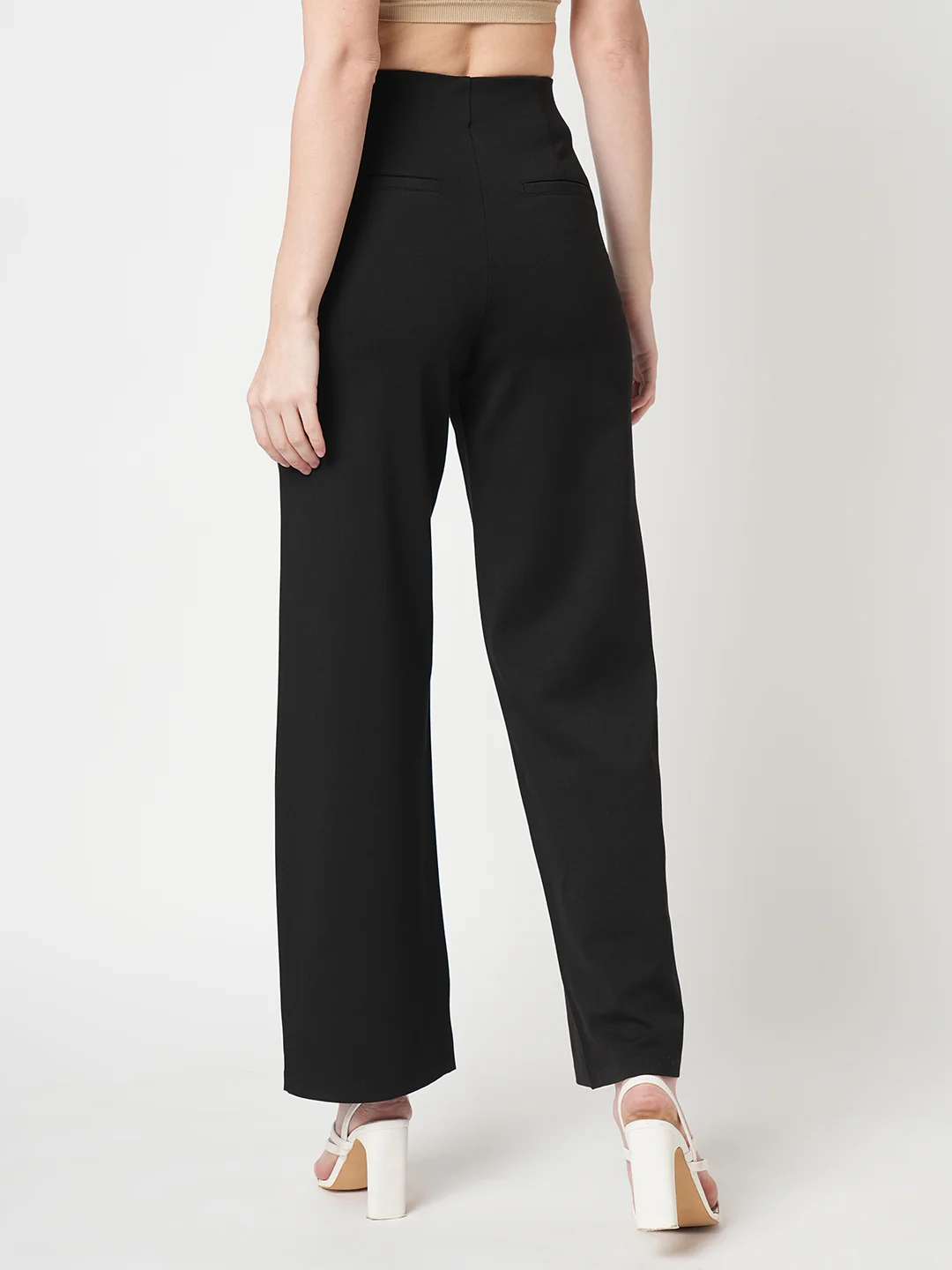 Women Black High-Rise Wide Leg Treggings - Image 3