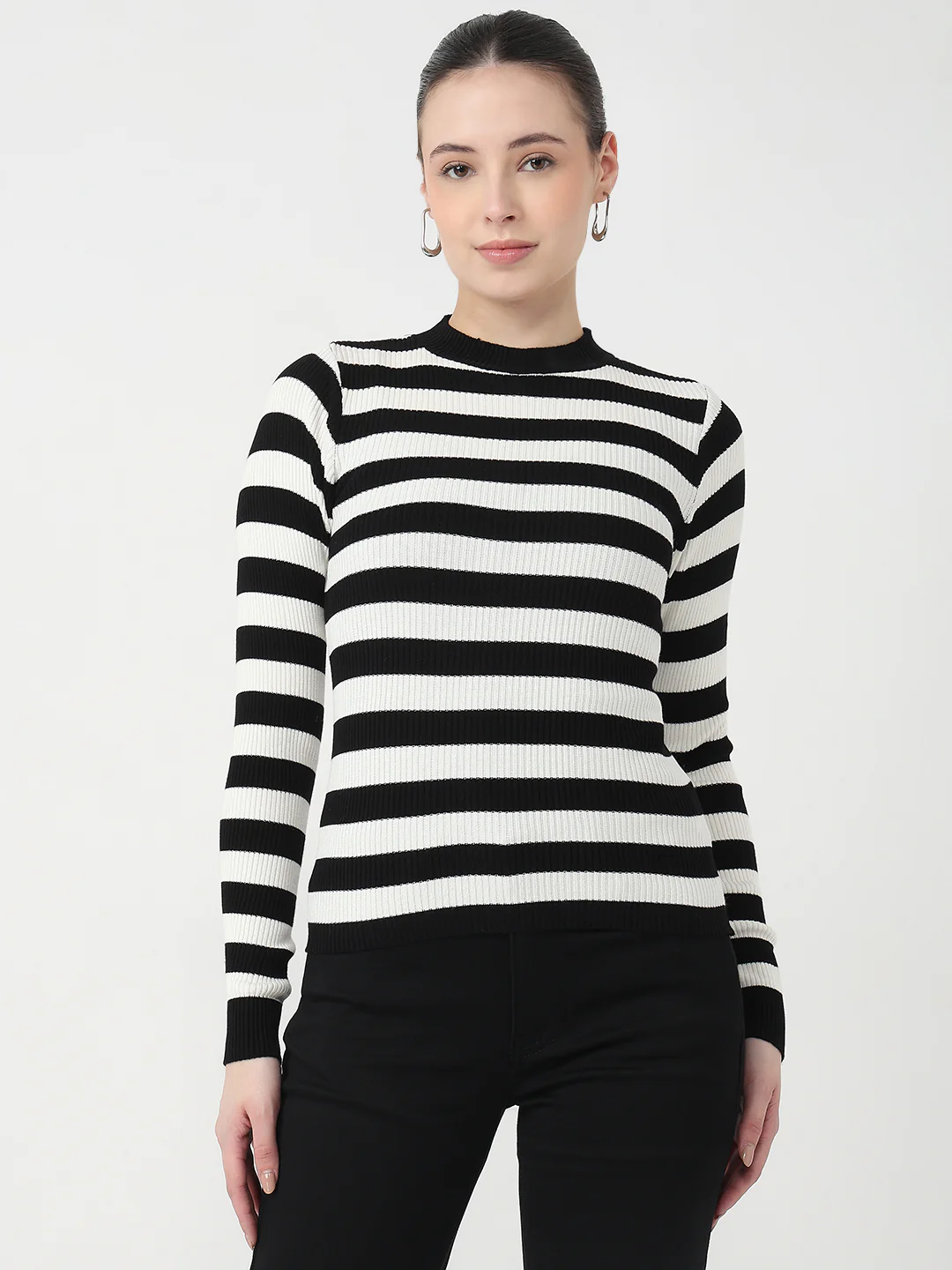 Women Black/Ivory Slim Fit Flat Knit - Image 2