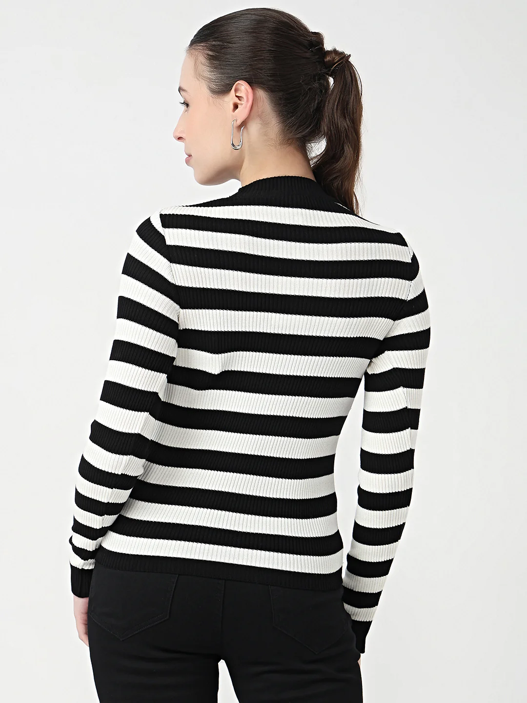 Women Black/Ivory Slim Fit Flat Knit - Image 3