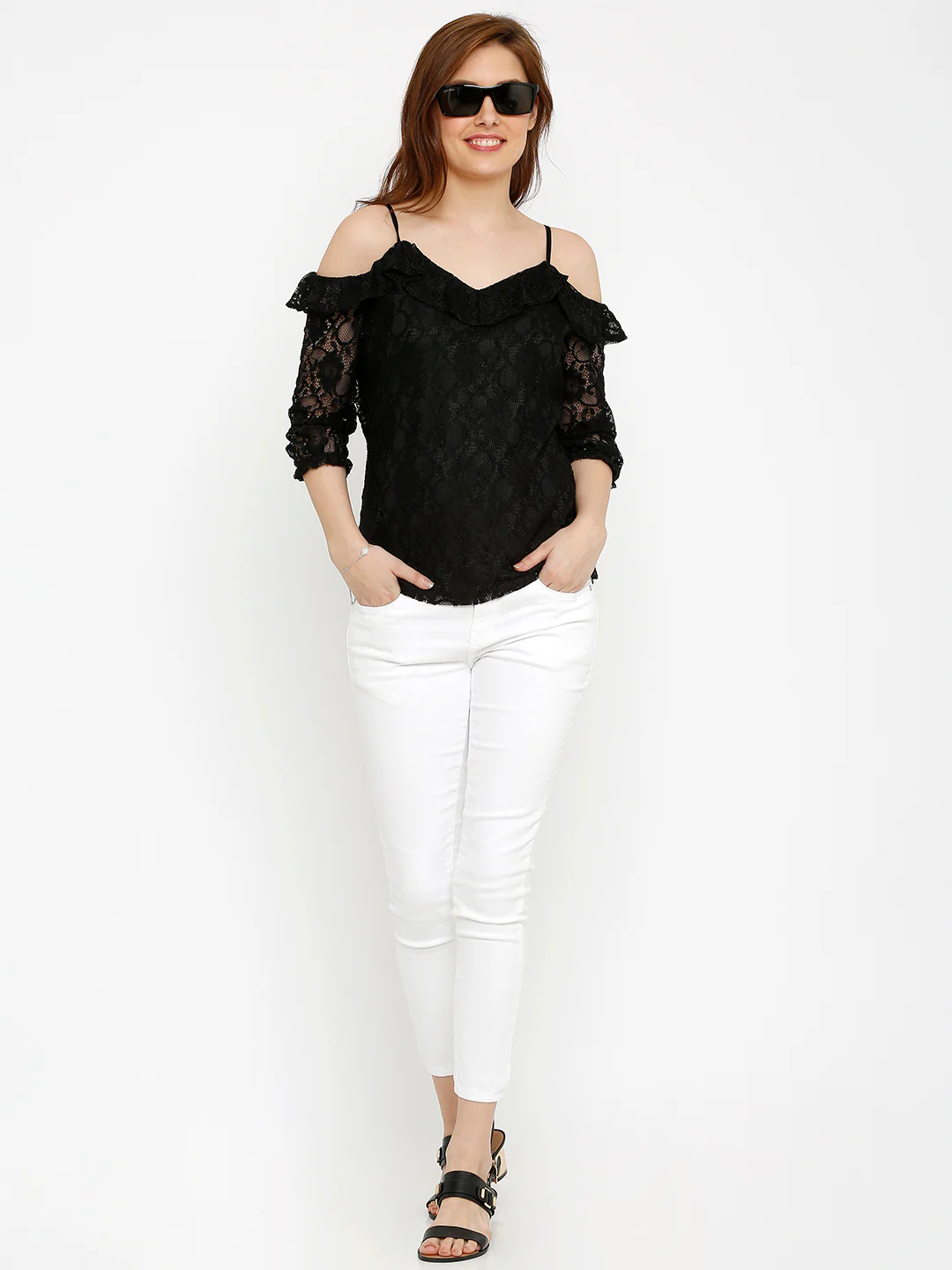 Women Black Lace Top
