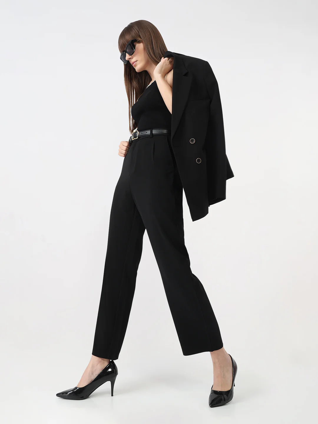Women Black Loose Straight Fit Korean Pants